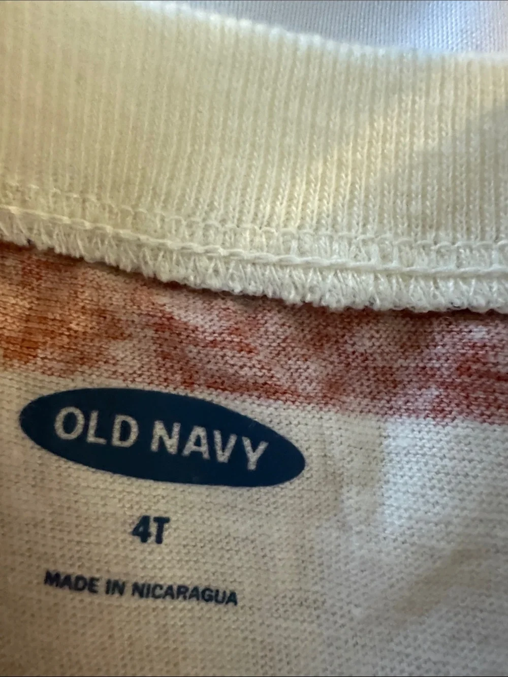 Old Navy Striped Short Sleeve Tee in Cream, Navy & Rust